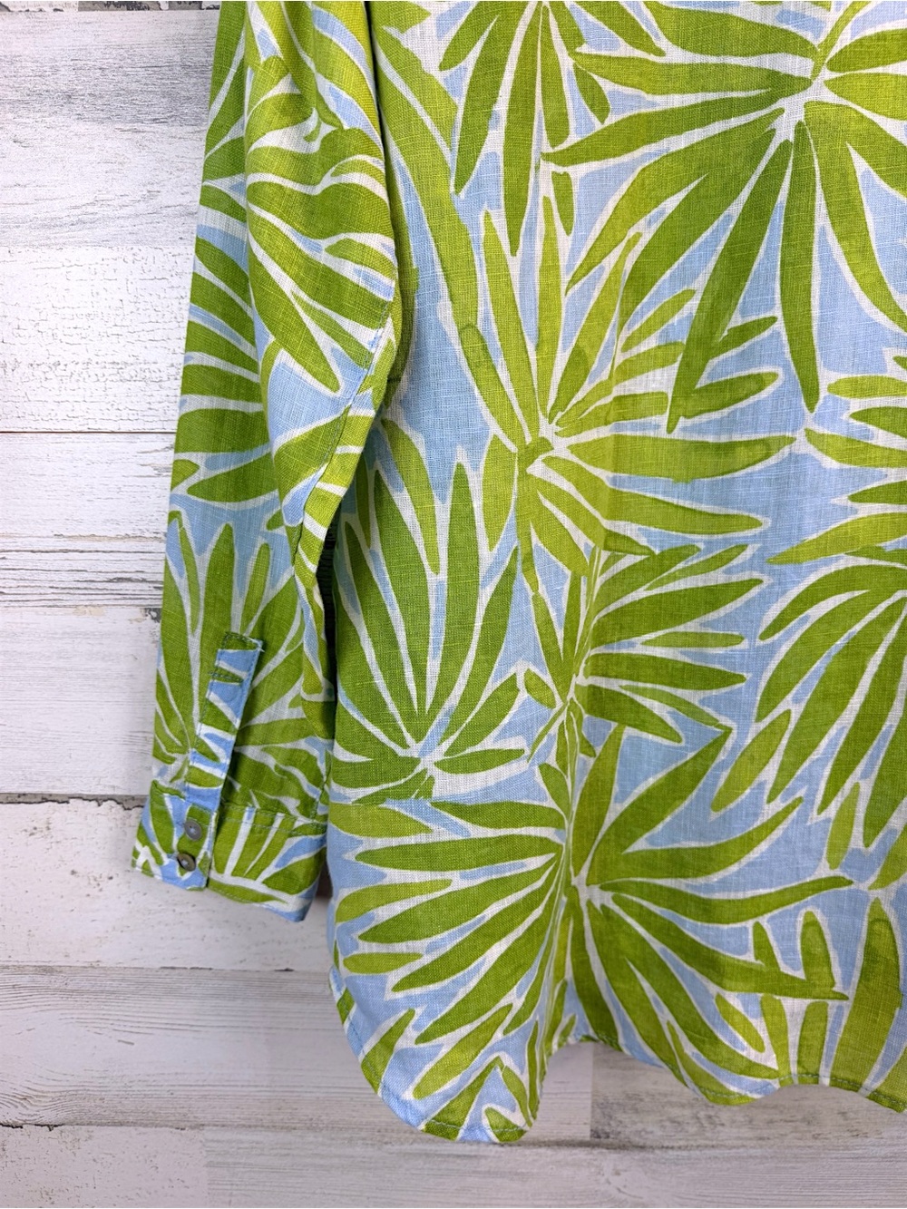 Sigrid Olsen 100% Linen Tropical Palm Print Button Front Shirt Large - Picture 10 of 12